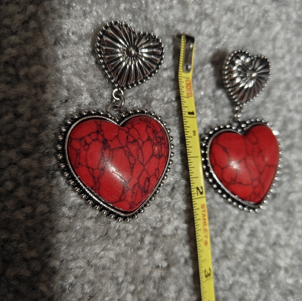 Chic Red and Silver Heart Earrings